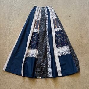 Women's Vintage 80's Patchwork Lace Long Cottagecore Prairie Maxi Skirt Sz M-XL
